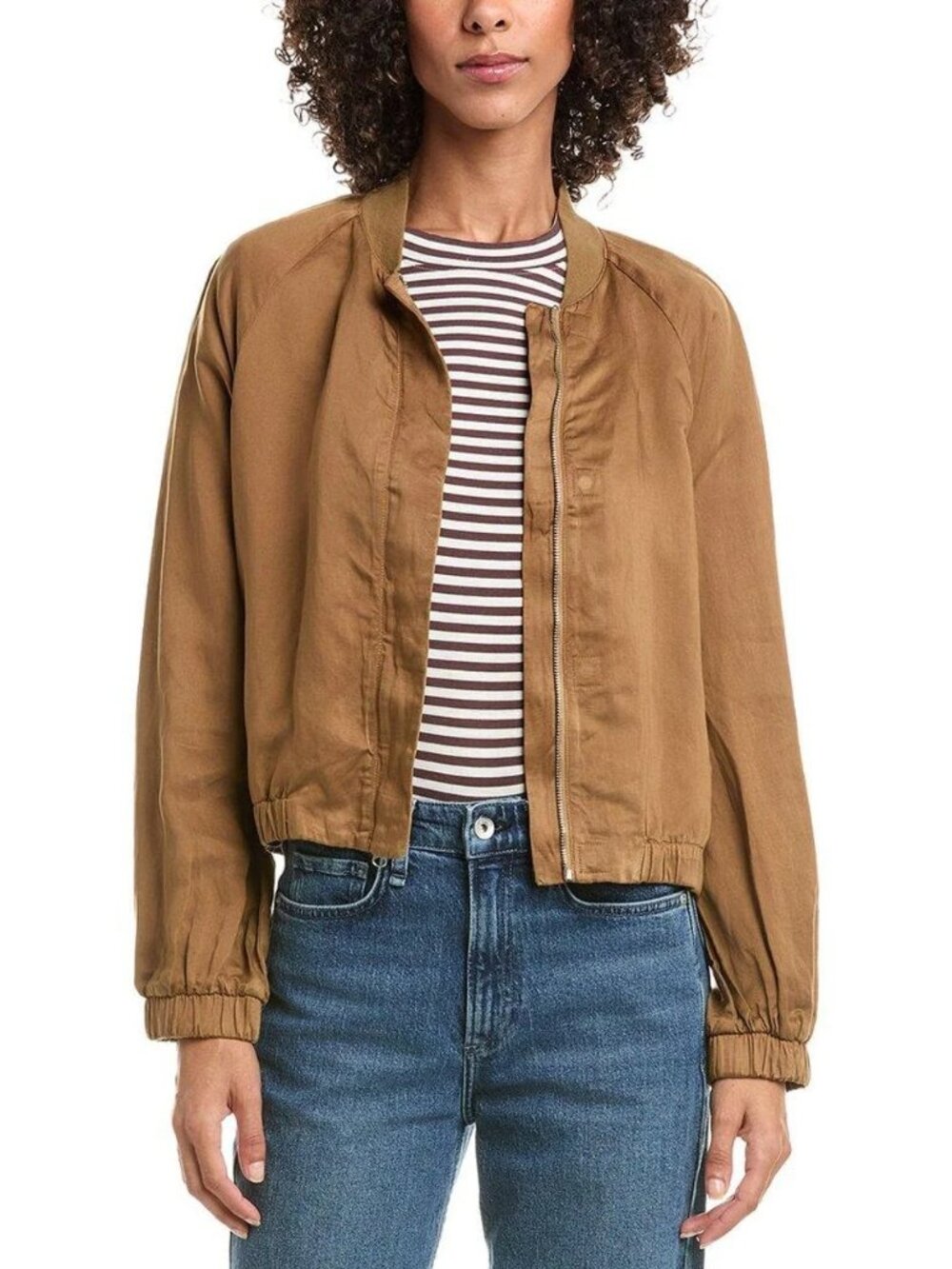 NWT Bella Dahl Women's Blue Chloe Clean Linen-Blend Bomber Jacket L
